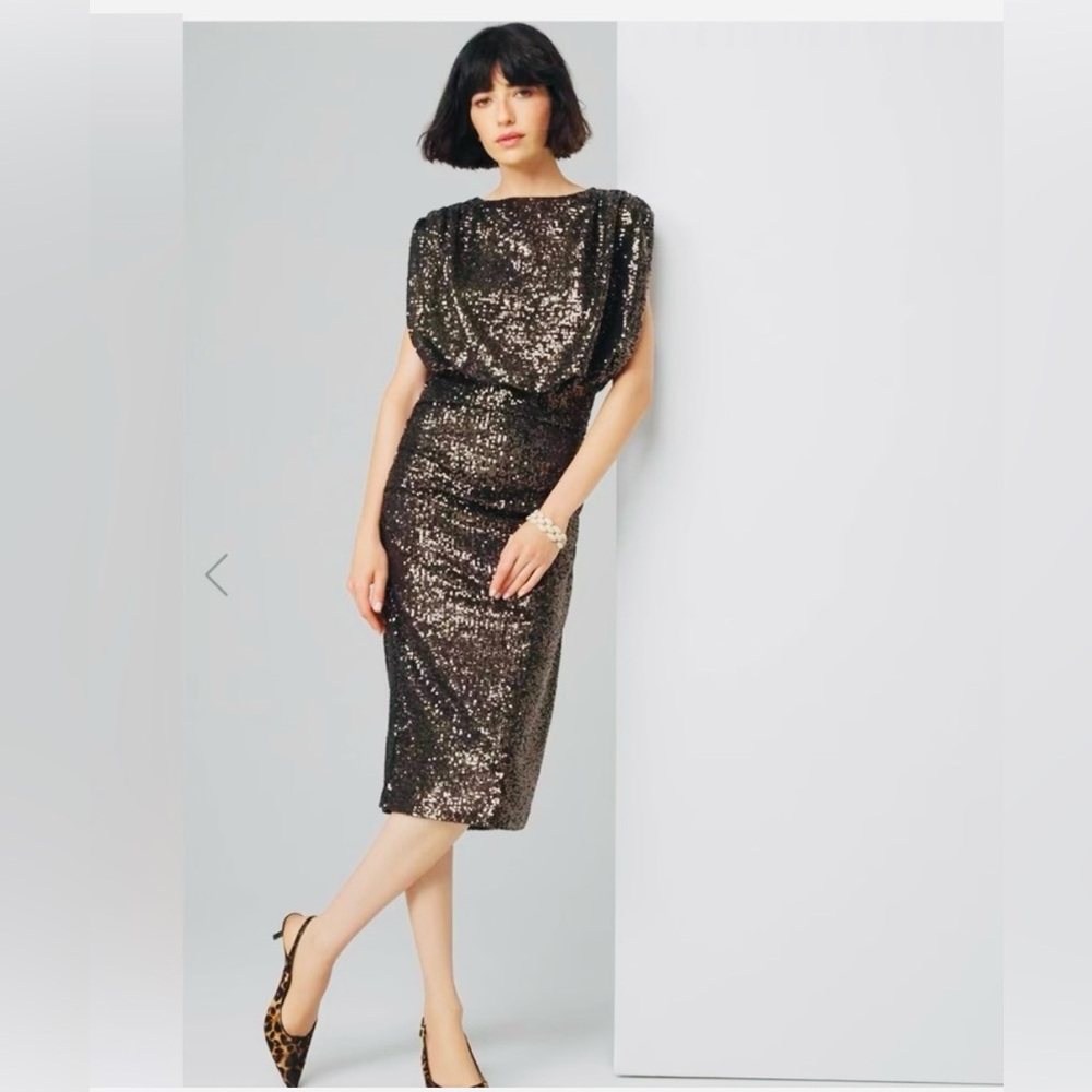 White House Black Market Black Stunning Sequin Midi Dress very flattering dress